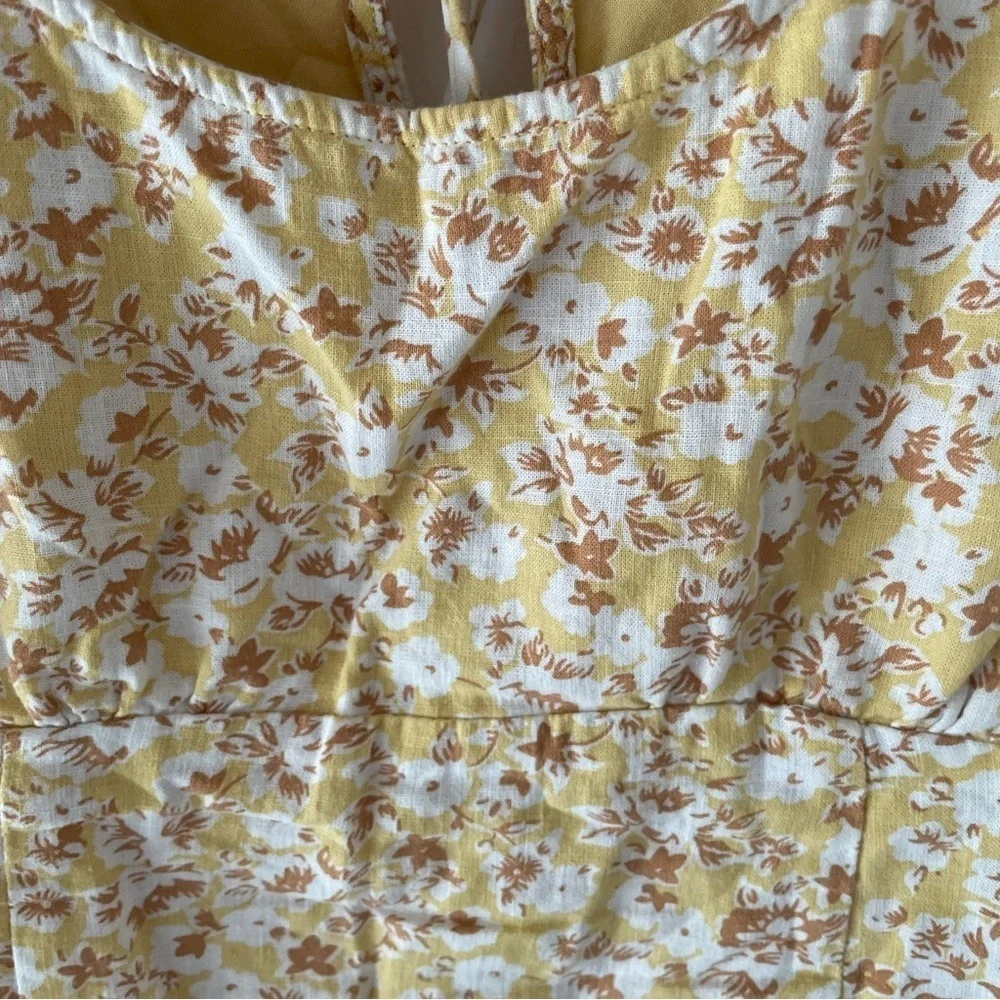 Abercrombie & Fitch tie back puff sleeve floral yellow top 37515